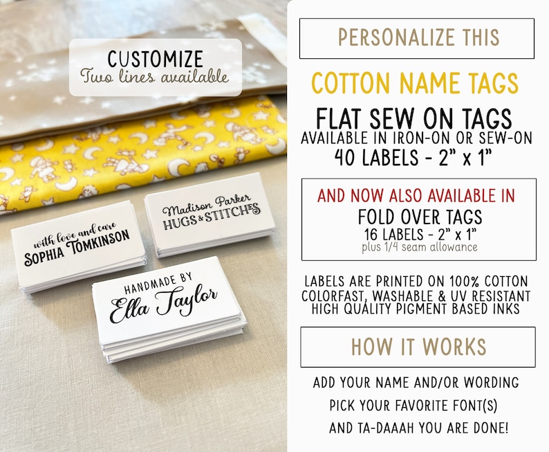 FOLD OVER Custom Fabric Labels Sew in Label Custom Labels 